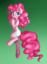 Size: 748x1000 | Tagged: safe, artist:dstears, artist:jbond, color edit, edit, pinkie pie, earth pony, pony, g4, bipedal, colored, cute, diapinkes, female, gradient background, looking at you, mare, open mouth, painting, simple background, solo