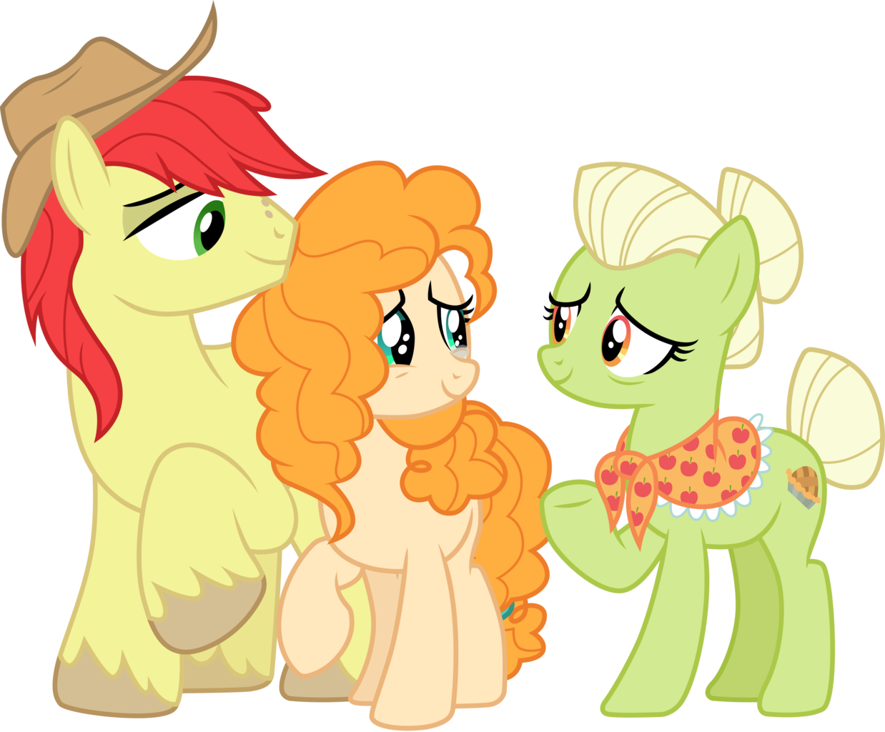 #2011980 - safe, artist:cloudyglow, bright mac, granny smith, pear butter, ...