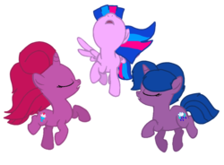 Size: 1470x1080 | Tagged: safe, artist:徐詩珮, oc, oc only, oc:betty pop, oc:storm lightning, oc:vesty sparkle, alicorn, pony, unicorn, g4, my little pony: the movie, alicorn oc, base used, eyes closed, female, filly, half-siblings, half-sisters, magical lesbian spawn, next generation, offspring, parent:flash sentry, parent:glitter drops, parent:spring rain, parent:tempest shadow, parent:twilight sparkle, parents:flashlight, parents:glittershadow, parents:springshadow, siblings, simple background, sisters, solo, transparent background, trio, trio female