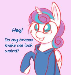 Size: 1470x1539 | Tagged: safe, artist:niteax, princess flurry heart, alicorn, pony, g4, 30 minute art challenge, braces, bronybait, clothes, cute, dialogue, female, flurrybetes, glasses, mare, nerd, nerdy heart, no pupils, older, older flurry heart, simple background, solo, sweater