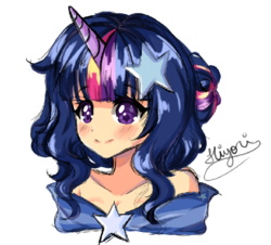 Size: 541x489 | Tagged: safe, artist:kawurin, twilight sparkle, alicorn, human, unicorn, equestria girls, g4, anime, anime style, background human, bust, clothes, cute, drawpile, dress, female, gala dress, horn, horned humanization, humanized, sketch, solo, twiabetes, twilight sparkle (alicorn), unicorn twilight