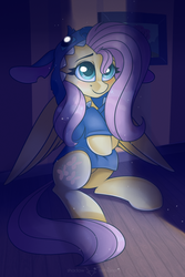 Size: 1417x2126 | Tagged: safe, artist:php97, fluttershy, pegasus, pony, g4, clothes, colored pupils, cosplay, costume, crossover, cute, female, hoodie, hooves to the chest, mare, shyabetes, solo, stitch, sweater