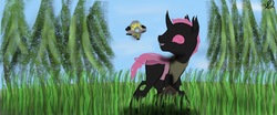 Size: 1023x426 | Tagged: safe, artist:snow quill, oc, changeling, fallout equestria, changeling oc, commission, day, destiny (video game), forest, pink changeling