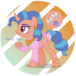 Size: 3048x3064 | Tagged: safe, artist:razorbladetheunicron, flitter, saffron masala, oc, oc only, pony, unicorn, lateverse, g4, alternate universe, bandana, base used, bow, clothes, cutie mark, ear piercing, earring, female, fusion, high res, jewelry, mare, palindrome get, piercing, shirt, simple background, solo, transparent background