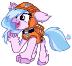 Size: 1064x978 | Tagged: safe, artist:rainbow eevee, silverstream, hippogriff, g4, clothes, collar, cute, diastreamies, female, helmet, lifejacket, open mouth, oxygen tank, paw patrol, raised claw, simple background, smiling, solo, trace, transparent background, vector, zuma