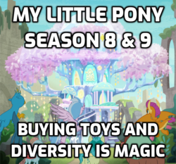 Size: 825x768 | Tagged: safe, edit, edited screencap, screencap, gallus, ocellus, sandbar, silverstream, smolder, yona, classical hippogriff, hippogriff, g4, season 8, season 9, uprooted, background pony strikes again, buy our toys, diversity, drama, obtrusive watermark, op is a duck, season 8 drama, season 9 drama, student six, treehouse of harmony, watermark