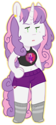 Size: 400x891 | Tagged: safe, artist:soulnik, sweetie belle, anthro, g4, belly button, clothes, cute, diasweetes, ear piercing, earring, female, hand on hip, jewelry, midriff, older, older sweetie belle, piercing, shorts, socks, solo, tank top, teenage sweetie belle, teenager