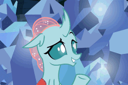 Size: 532x356 | Tagged: safe, screencap, ocellus, changedling, changeling, g4, uprooted, adorable distress, animated, cute, diaocelles, disguise, disguised changedling, disguised changeling, female, panicking, rock, rockellus, scared, solo, transformation