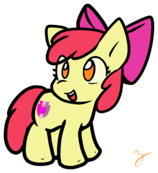 Size: 1053x1157 | Tagged: safe, artist:zutcha, apple bloom, earth pony, pony, g4, adorabloom, cute, eye clipping through hair, female, filly, no pupils, open mouth, signature, simple background, solo, transparent background