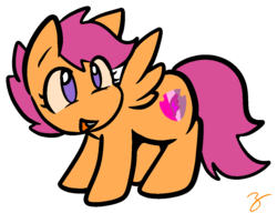 Size: 1143x879 | Tagged: safe, artist:zutcha, scootaloo, pegasus, pony, cute, cutealoo, cutie mark, female, filly, no pupils, open mouth, signature, simple background, solo, the cmc's cutie marks, transparent background
