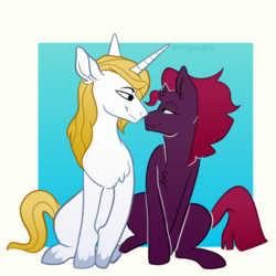 Size: 540x540 | Tagged: safe, fizzlepop berrytwist, prince blueblood, tempest shadow, pony, g4, berryblood, crack shipping, female, male, shipping, straight