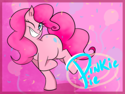 Size: 1280x960 | Tagged: safe, artist:possibly-art, pinkie pie, earth pony, pony, g4, balloon, confetti, cute, diapinkes, ear fluff, female, mare, one eye closed, smiling, solo, wink