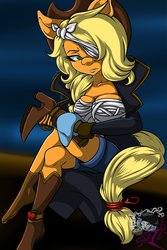 Size: 1600x2400 | Tagged: safe, artist:darkmirroremo23, applejack, earth pony, anthro, g4, breasts, busty applejack, clothes, female, mare, pirate, solo