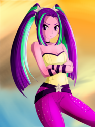 Size: 1024x1366 | Tagged: safe, artist:jabbie64, artist:kuya64, aria blaze, equestria girls, g4, my little pony equestria girls: rainbow rocks, arm bands, bare shoulders, belt buckle, clothes, crossed arms, female, pants, sleeveless, solo, strapless