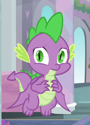 Size: 388x540 | Tagged: safe, screencap, spike, dragon, g4, uprooted, claws, cropped, fangs, flying, male, school of friendship, solo, tail, winged spike, wings, worried