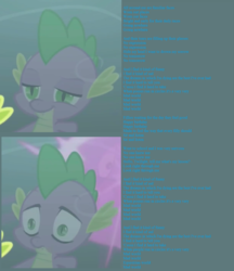 Size: 1224x1418 | Tagged: safe, screencap, spike, dragon, g4, uprooted, cropped, existential crisis, madworld, reflection, sad, smiling, winged spike, wings