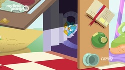 Size: 1920x1080 | Tagged: safe, screencap, gallus, g4, uprooted, book, bottle, checkerboard, claustrophobia, claustrophobic, cup, discovery family logo, door, scared, sideways, stairs, weird