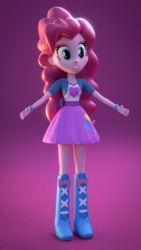 Size: 1080x1920 | Tagged: safe, artist:creatorofpony, artist:rjrgmc28, pinkie pie, equestria girls, g4, 3d, blender, boots, bracelet, clothes, female, high heel boots, jewelry, shoes, skirt, solo