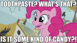 Size: 1920x1080 | Tagged: safe, edit, edited screencap, screencap, pinkie pie, g4, the lost treasure of griffonstone, broken teeth, caption, image macro, missing teeth, reality ensues, rotten teeth, teeth, text