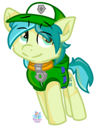 Size: 795x1057 | Tagged: safe, artist:rainbow eevee, sandbar, pony, g4, backpack, cap, clothes, hat, male, paw patrol, simple background, solo, transparent background