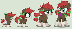 Size: 1024x421 | Tagged: dead source, safe, artist:grumppanda, oc, oc only, oc:alizarin fruits, earth pony, pony, age progression, baby, baby pony, base used, female, filly, simple background, solo, story included, teenager