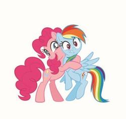 Size: 493x463 | Tagged: safe, pinkie pie, rainbow dash, earth pony, pegasus, pony, g4, official, awkward, awkward hug, female, hug, mare, smiling, stock vector