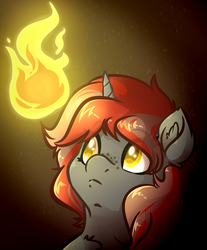 Size: 2850x3450 | Tagged: safe, artist:witchtaunter, oc, oc only, oc:willow wisp, pony, unicorn, fallout equestria, commission, fallout equestria: of shadows, fire, freckles, high res, solo, wisp
