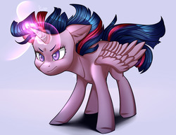 Size: 932x720 | Tagged: safe, artist:magicstarfriends, twilight sparkle, alicorn, pony, g4, colored pupils, ear fluff, female, glowing horn, horn, magic, mare, solo, twilight sparkle (alicorn)