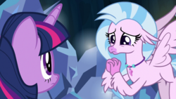 Size: 1920x1080 | Tagged: safe, screencap, silverstream, twilight sparkle, alicorn, classical hippogriff, hippogriff, pony, g4, uprooted, duo, female, mare, pleading, sad, twilight sparkle (alicorn)