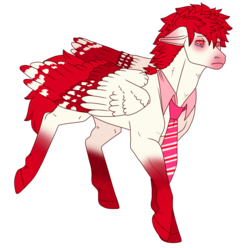 Size: 1000x990 | Tagged: safe, artist:guidomista, oc, oc only, oc:bloodshot, pegasus, pony, accessory, allergic, allergies, bloodshot eyes, clothes, coat markings, collar, crying, feather, floppy ears, folded wings, frown, hooves, looking back, male, markings, necktie, nervous, realistic anatomy, realistic horse legs, realistic wings, red, red eyes, red mane, red nosed, sick, simple background, socks (coat markings), solo, spiky hair, spiky mane, stallion, standing, transparent background, trotting, walking, wings, worried