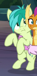 Size: 159x325 | Tagged: safe, screencap, sandbar, silverstream, smolder, dragon, earth pony, pony, g4, uprooted, cropped, cute, dragoness, female, hooves, male, offscreen character, sandabetes, solo focus, squishy cheeks