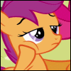 Size: 100x100 | Tagged: safe, artist:webkinzfun8, screencap, apple bloom, scootaloo, pegasus, pony, g4, season 1, the cutie mark chronicles, animated, blinking, bored, female, filly, frown, hoof on cheek, icon, mare, offscreen character, picture for breezies, solo focus