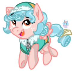 Size: 854x814 | Tagged: safe, artist:rainbow eevee, cozy glow, pegasus, pony, g4, beanie, clothes, collar, cozybetes, cute, everest, female, filly, freckles, hat, looking at you, open mouth, paw patrol, simple background, solo, transparent background, winter outfit