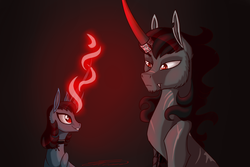 Size: 3000x2000 | Tagged: safe, artist:crystalcontemplator, king sombra, oc, pony, unicorn, g4, chaos, chaos star, colt, dark, female, high res, magic, male, mare, red eyes, scar