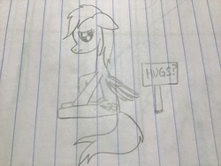 Size: 3264x2448 | Tagged: safe, artist:asiandra dash, rainbow dash, pegasus, pony, g4, cute, dashabetes, female, high res, hugs?, lineart, lined paper, pencil drawing, sitting, solo, traditional art