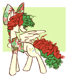 Size: 741x830 | Tagged: safe, artist:eyefocusing, songbird serenade, pegasus, pony, g4, my little pony: the movie, abstract background, alternate design, alternate hairstyle, bow, christmas, clothes, everyday is christmas, female, hair bow, holiday, mare, one wing out, open mouth, ponified, shirt, solo, two toned mane