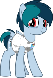 Size: 5509x8032 | Tagged: safe, artist:jhayarr23, oc, oc only, oc:delta vee, pegasus, pony, absurd resolution, bags under eyes, clothes, female, full body, hooves, mare, pegasus oc, shirt, show accurate, simple background, smiling, solo, standing, tail, transparent background, two toned mane, two toned tail, vector, when she smiles