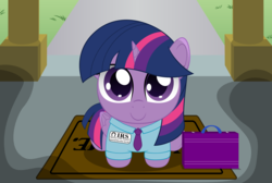 Size: 2141x1440 | Tagged: safe, artist:spellboundcanvas, twilight sparkle, pony, g4, briefcase, clothes, cute, female, irs, name tag, shirt, solo, twiabetes