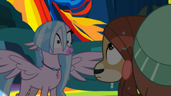 Size: 1920x1080 | Tagged: safe, screencap, silverstream, yona, g4, uprooted, cute, shocked, wet, wet mane