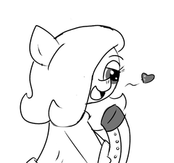 Size: 640x600 | Tagged: safe, artist:ficficponyfic, oc, oc only, oc:emerald jewel, pony, colt quest, bedroom eyes, child, clothes, colt, cute, cyoa, femboy, flirting, foal, hair over one eye, heart, male, monochrome, solo, story included