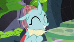 Size: 1920x1080 | Tagged: safe, screencap, ocellus, changedling, changeling, g4, uprooted, ^^, cute, cuteling, daaaaaaaaaaaw, diaocelles, eyes closed, female, happy, hasbro is trying to murder us, holding, paper, smiling, solo, weapons-grade cute