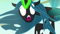 Size: 1280x720 | Tagged: safe, edit, edited screencap, screencap, queen chrysalis, changeling, changeling queen, g4, to where and back again, 1000 hours in ms paint, derp, female