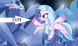 Size: 1058x626 | Tagged: safe, edit, edited screencap, screencap, silverstream, classical hippogriff, hippogriff, g4, uprooted, arrow, captain obvious, caption arrow, crystal, cute, diastreamies, fact, female, my little pony logo, op is right, solo, truth