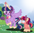 Size: 1645x1569 | Tagged: safe, artist:awoomarblesoda, twilight sparkle, oc, oc:tarot spell, alicorn, pony, unicorn, g4, big crown thingy, element of magic, female, filly, glasses, hoof shoes, jewelry, mother and daughter, offspring, parent:sunburst, parent:twilight sparkle, parents:twiburst, regalia, twilight sparkle (alicorn)
