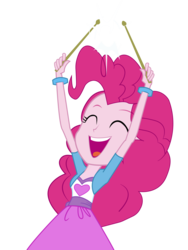 Size: 3000x4000 | Tagged: safe, artist:lightdivision, pinkie pie, equestria girls, g4, clothes, drumsticks, eyes closed, female, high res, open mouth, simple background, skirt, solo, transparent background, vector
