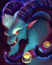 Size: 1919x2373 | Tagged: safe, artist:imalou, grogar, the beginning of the end, curved horn, glowing horn, horn, male, ram, solo