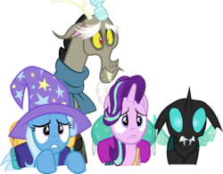 Size: 2301x1805 | Tagged: safe, artist:littlecl0ud, discord, starlight glimmer, thorax, trixie, g4, to where and back again, reformed four, vector