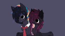 Size: 1600x878 | Tagged: safe, artist:php146, oc, oc only, oc:ayaka, oc:masashi, earth pony, pony, blue background, chest fluff, eye clipping through hair, female, male, mare, necktie, ponified, simple background, species swap, stallion