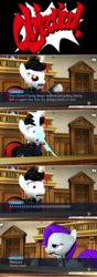 Size: 1920x5440 | Tagged: safe, artist:awgear, oc, oc:blackjack, oc:morning glory (project horizons), pegasus, pony, unicorn, fallout equestria, fallout equestria: project horizons, 3d, ace attorney, black and red mane, clothes, comic, court, courtroom, crossover, disciplinary action, fallout, fanfic art, female, franziska von karma, gloryjack, gray coat, lesbian, mouth hold, objection, oc x oc, purple eyes, purple mane, purple tail, red and black mane, red eyes, riding crop, shipping, whip