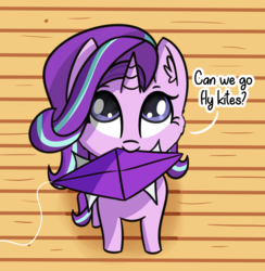 Size: 2041x2087 | Tagged: safe, artist:artiks, starlight glimmer, pony, unicorn, g4, artiks is trying to murder us, bronybait, cute, daaaaaaaaaaaw, dialogue, ear fluff, female, glimmerbetes, high res, kite, looking at you, mare, mouth hold, solo, talking, talking to viewer, that pony sure does love kites